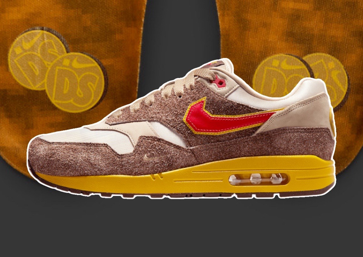 Nike Air Max 1 .SWOOSH Low Poly Big Head Origins side view with Donkey Kong coin insoles