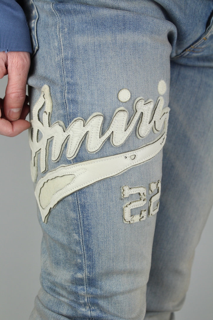 Amiri Varsity Applique Logo Jeans 'Clay Indigo'-9644377702730-The Attic