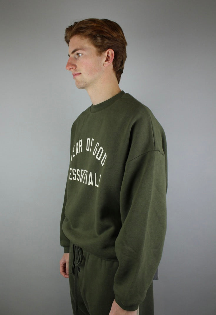 Fear of God Essentials Fleece Crewneck 'Military'-9579086250314-The Attic