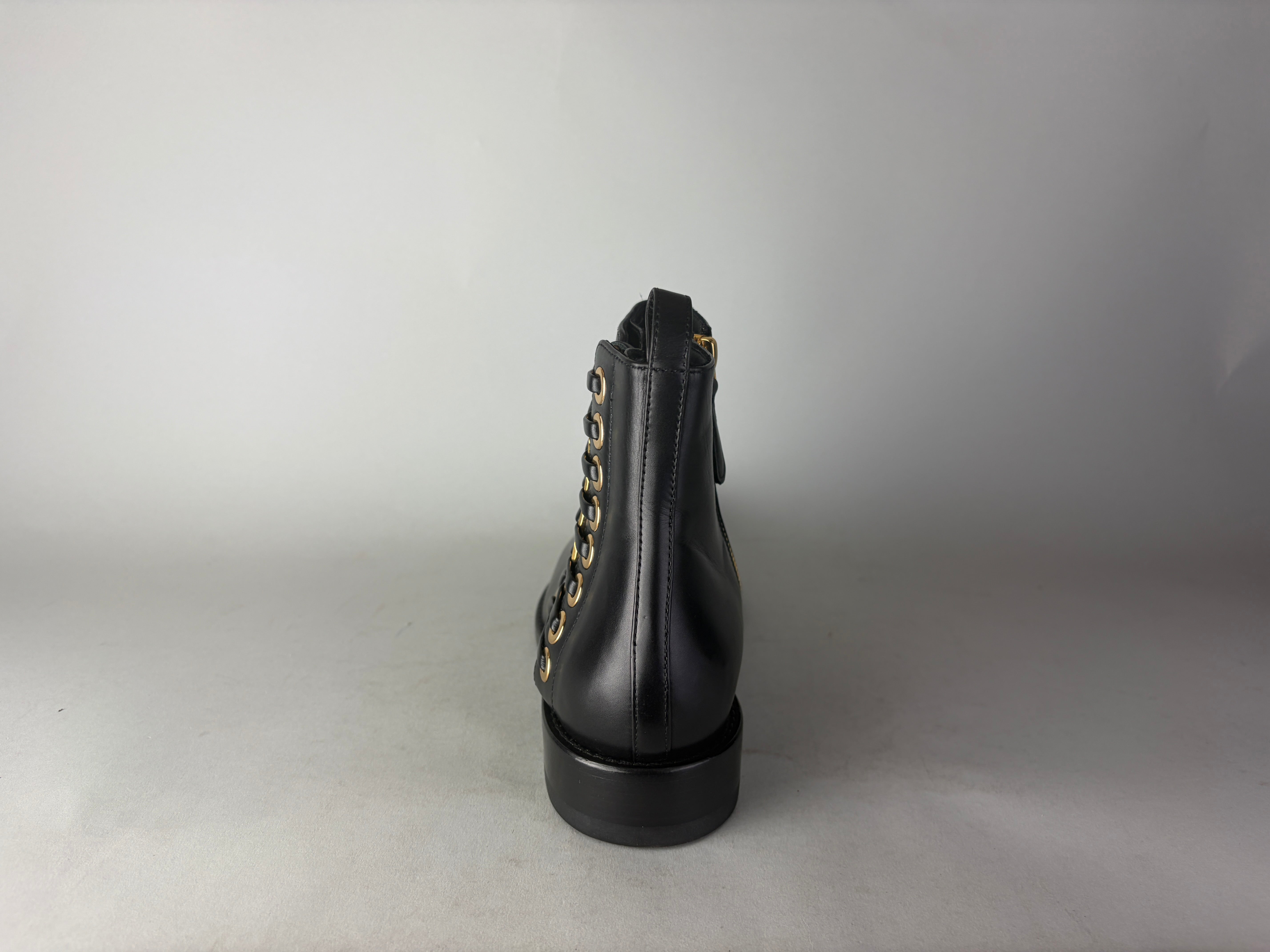 Alexander McQueen Black Leather Braided Chain Ankle Boots - Size 38 (ARCHIVE)