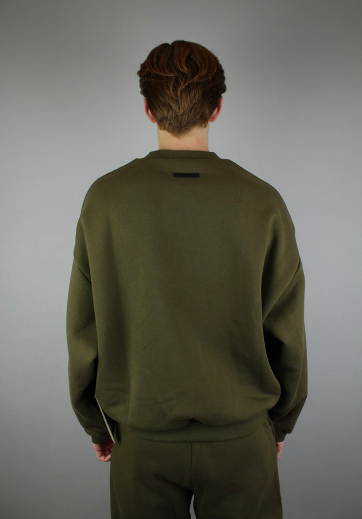 Fear of God Essentials Fleece Crewneck 'Olive'-9579021861194-The Attic