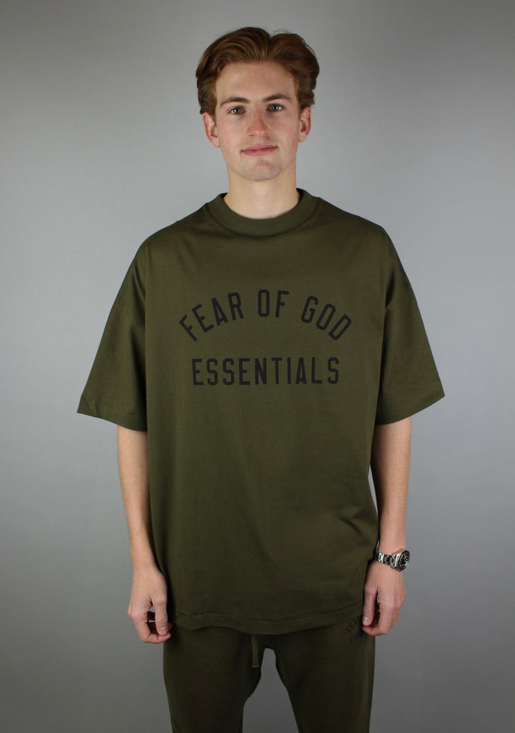 Fear of God Essentials Jersey Crewneck Tee 'Olive'-9578951344458-The Attic
