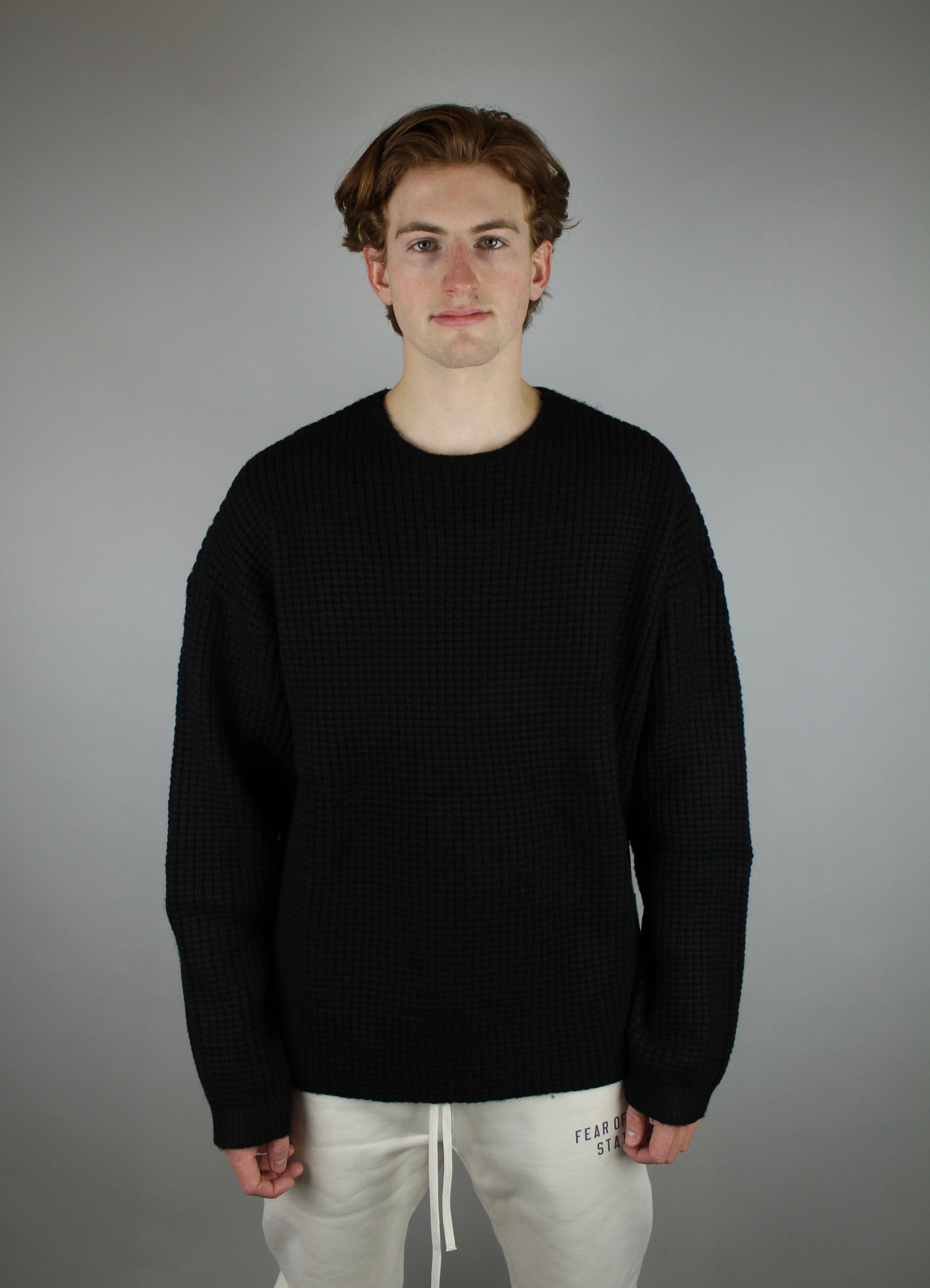 Fear of God Essentials Heavy Waffle Crewneck 'Black'-10040193319242-The Attic