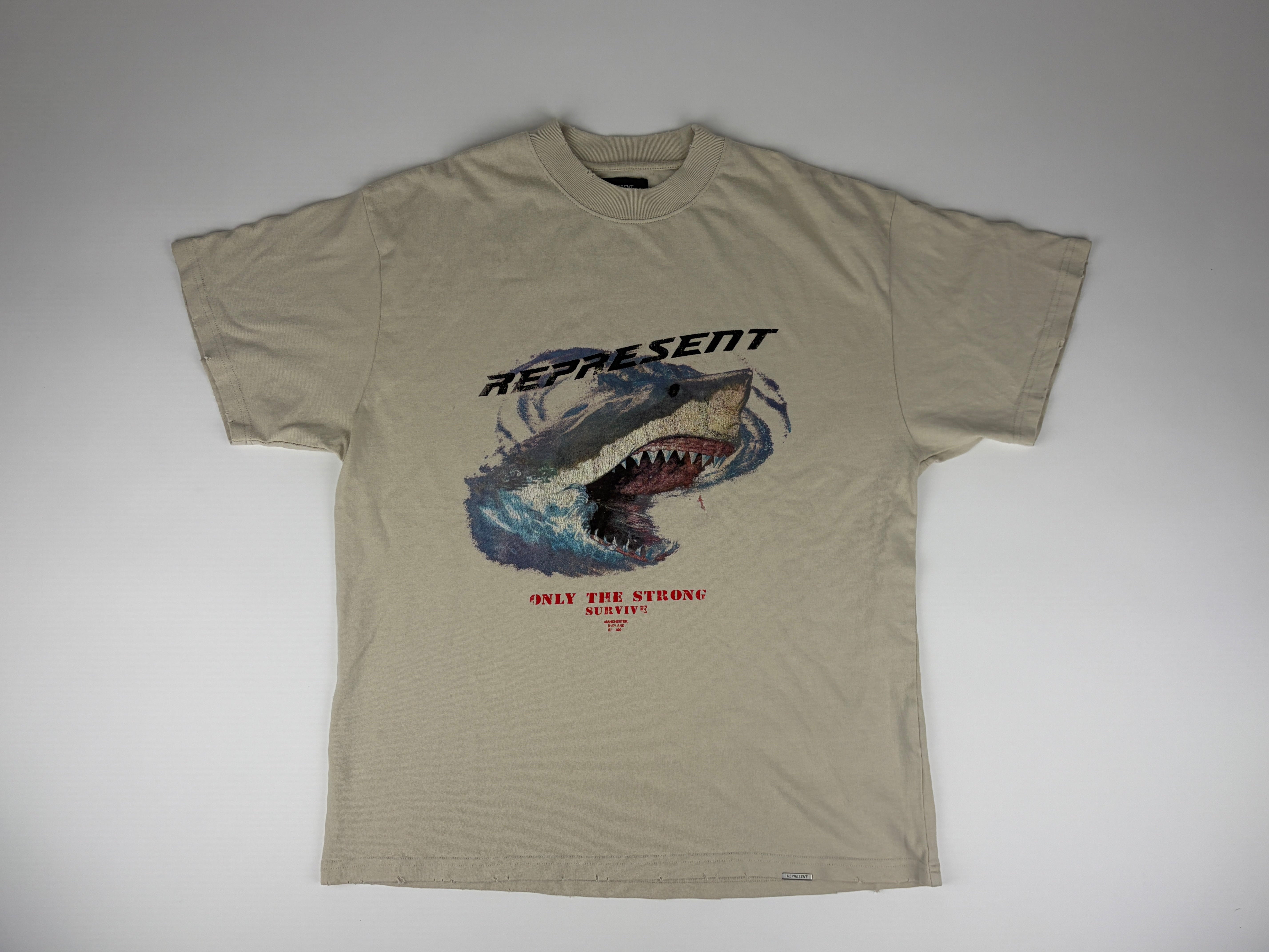 Represent Only The Strong Survive Shark T-Shirt 'Beige' - Size L (ARCHIVE)