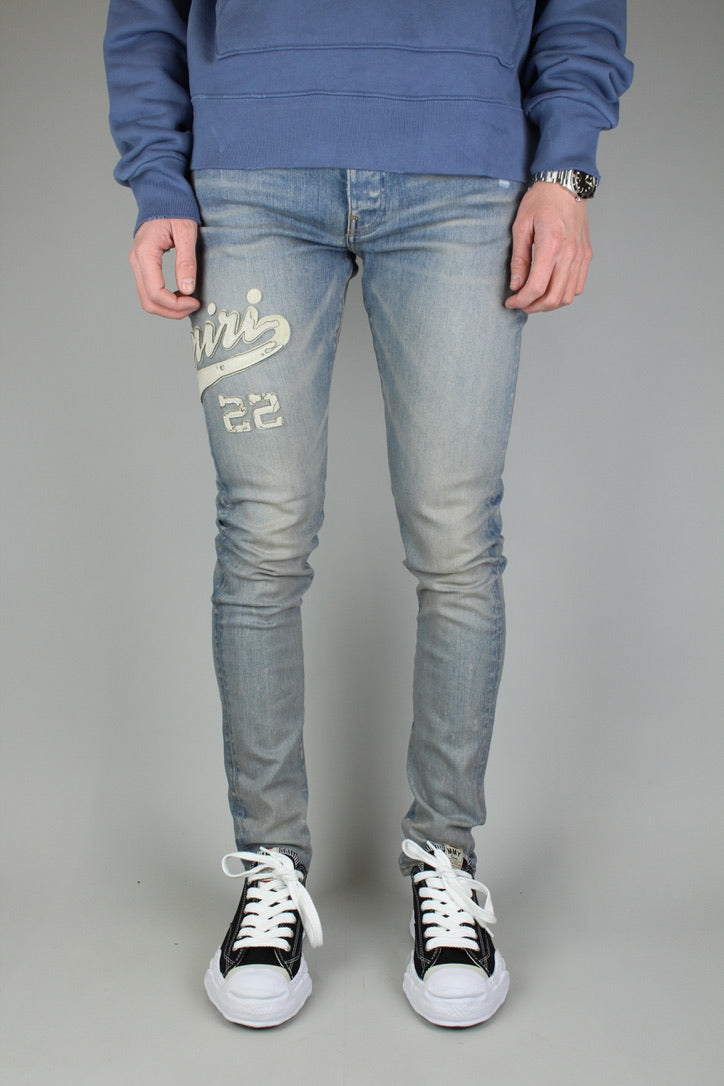 Amiri Varsity Applique Logo Jeans 'Clay Indigo'-9644377702730-The Attic