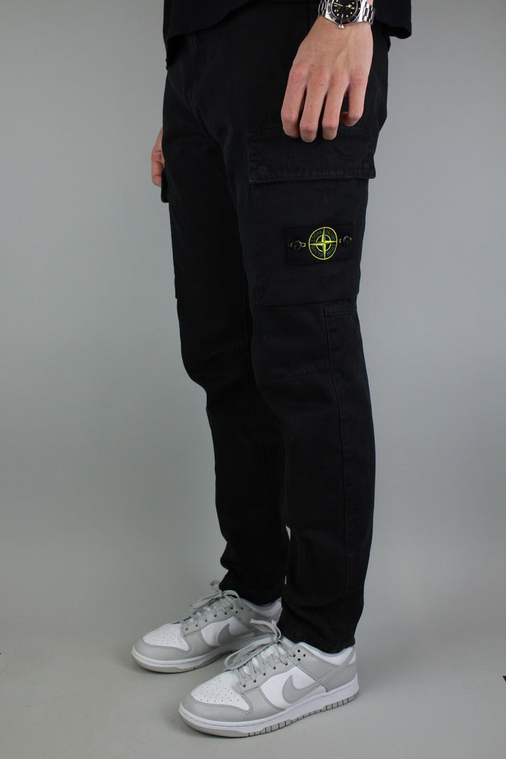 Stone Island Logo-Patch Tapered Trousers 'Black'-9540396056906-The Attic