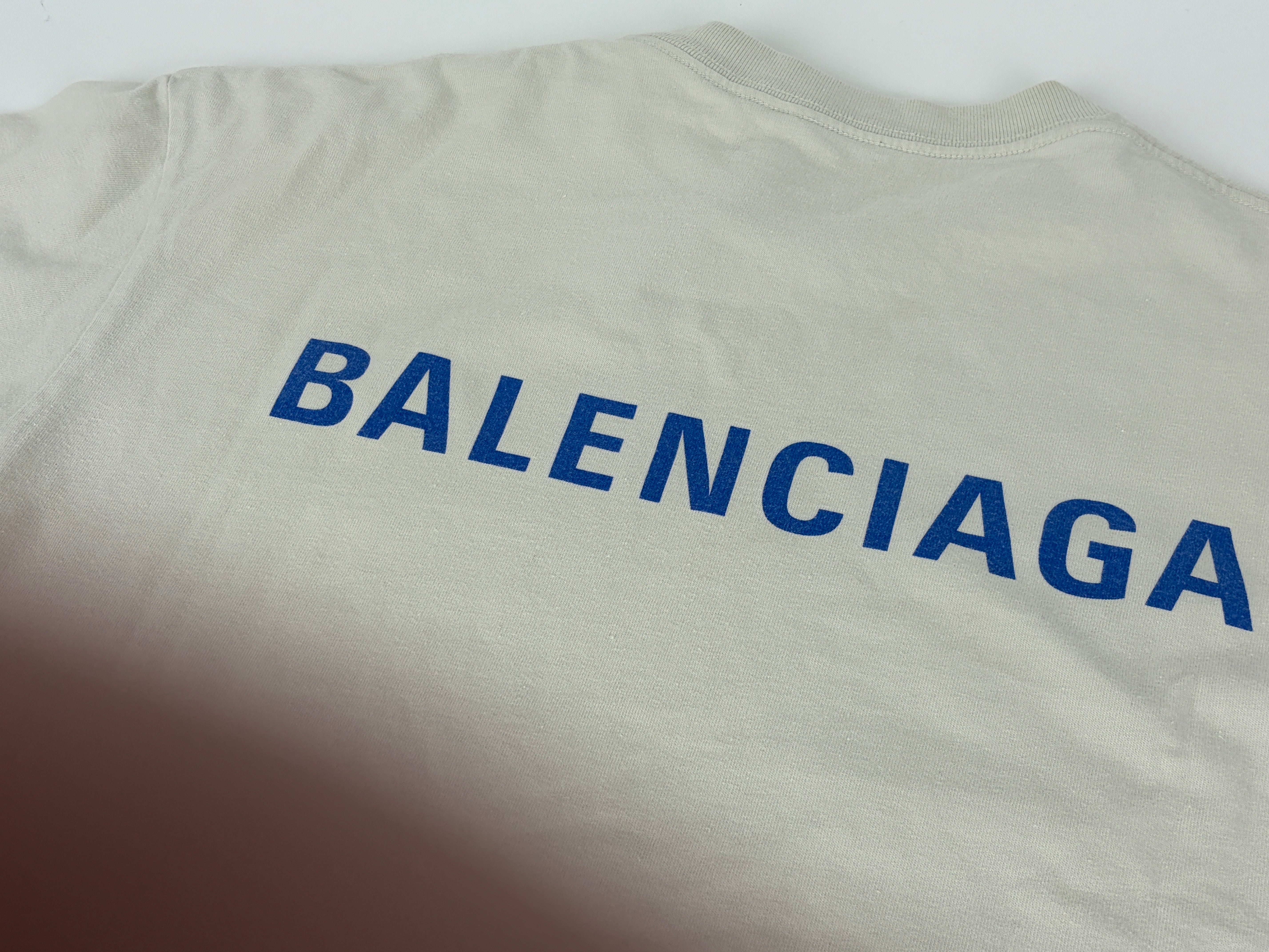 Balenciaga Short Sleeve Logo Tee 'Beige Blue' - Size XXS (ARCHIVE)