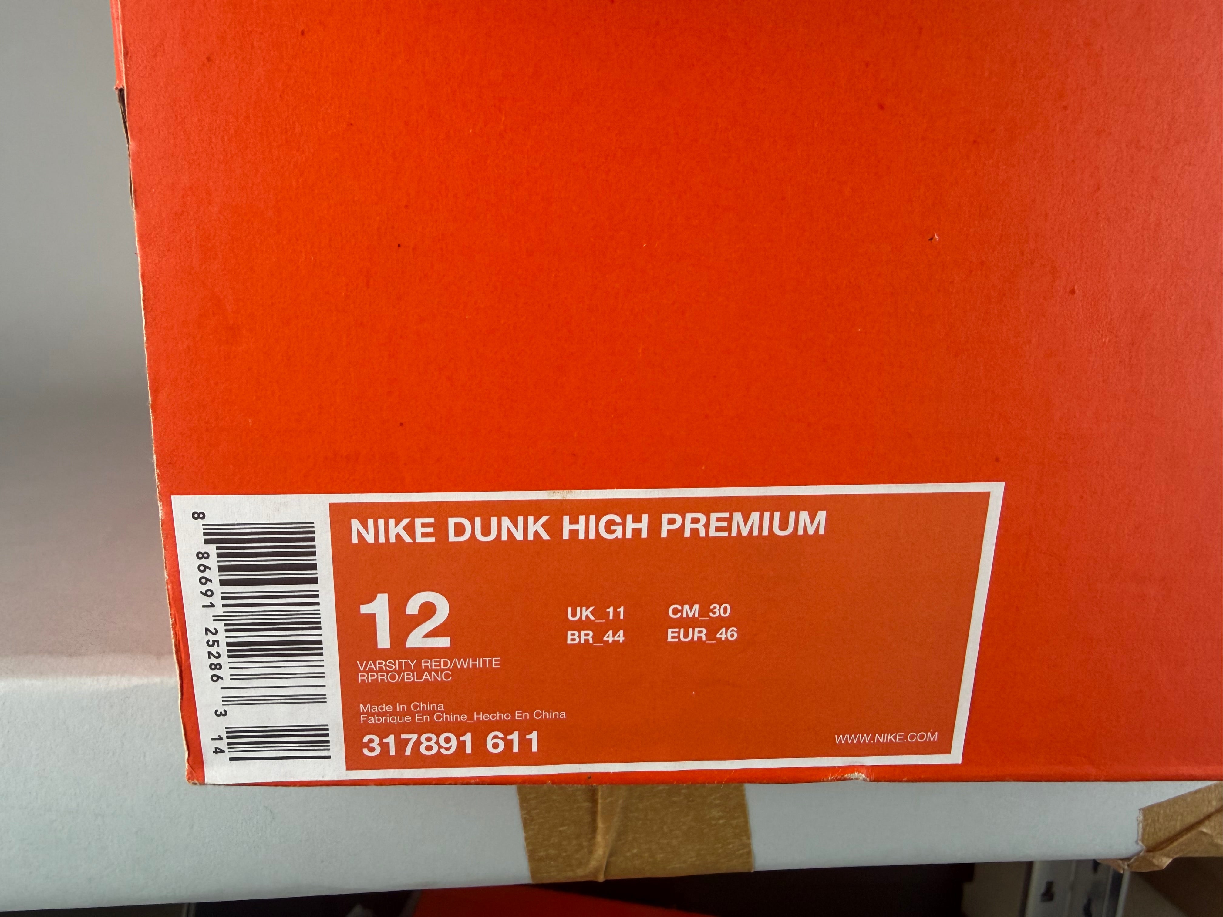 Nike Dunk High Premium 'Varsity Red White' - Size 46 (ARCHIVE)