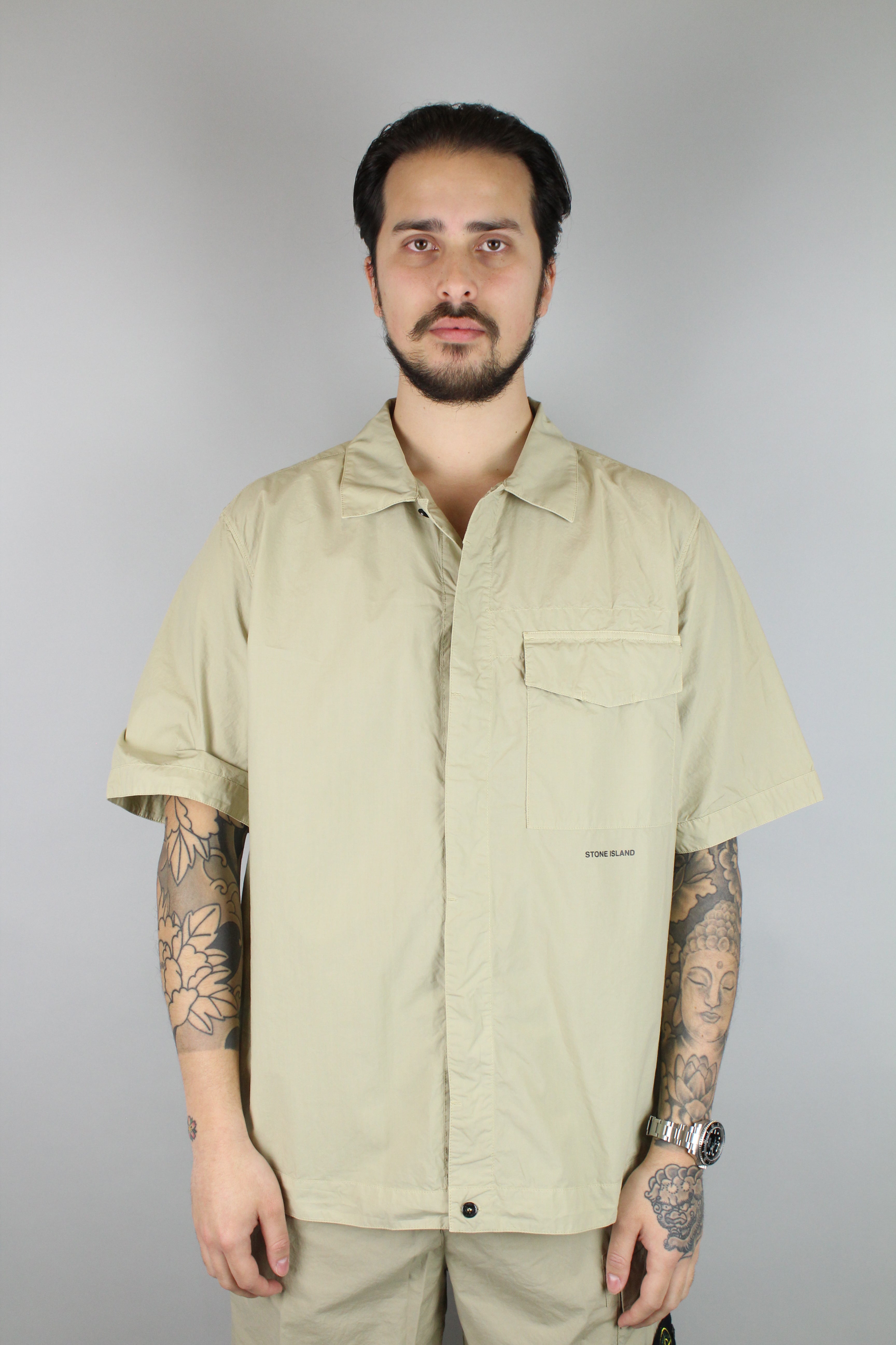 Stone Island Detailed Overshirt 'Sand'-8747809833290-The Attic
