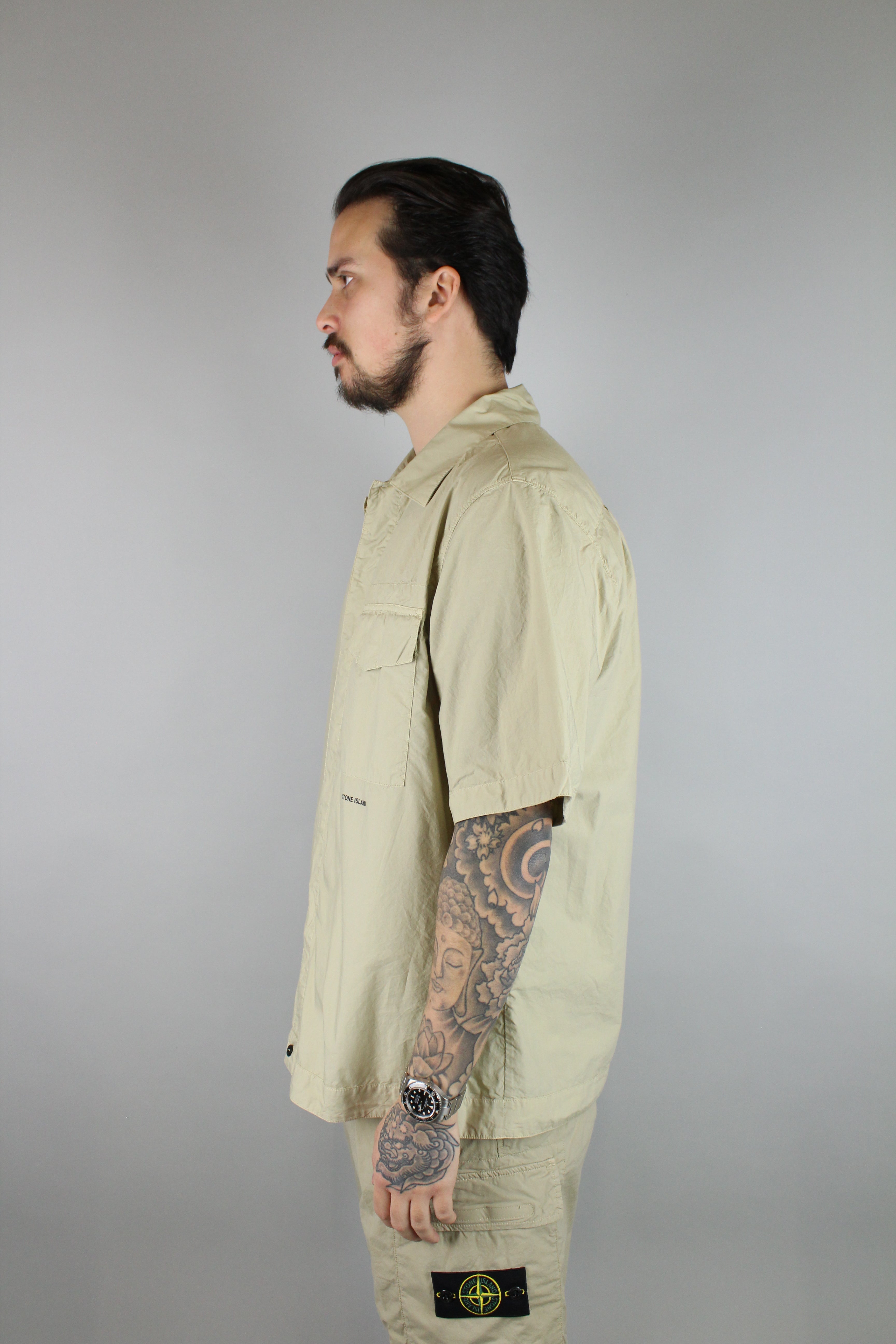 Stone Island Detailed Overshirt 'Sand'-8747809833290-The Attic