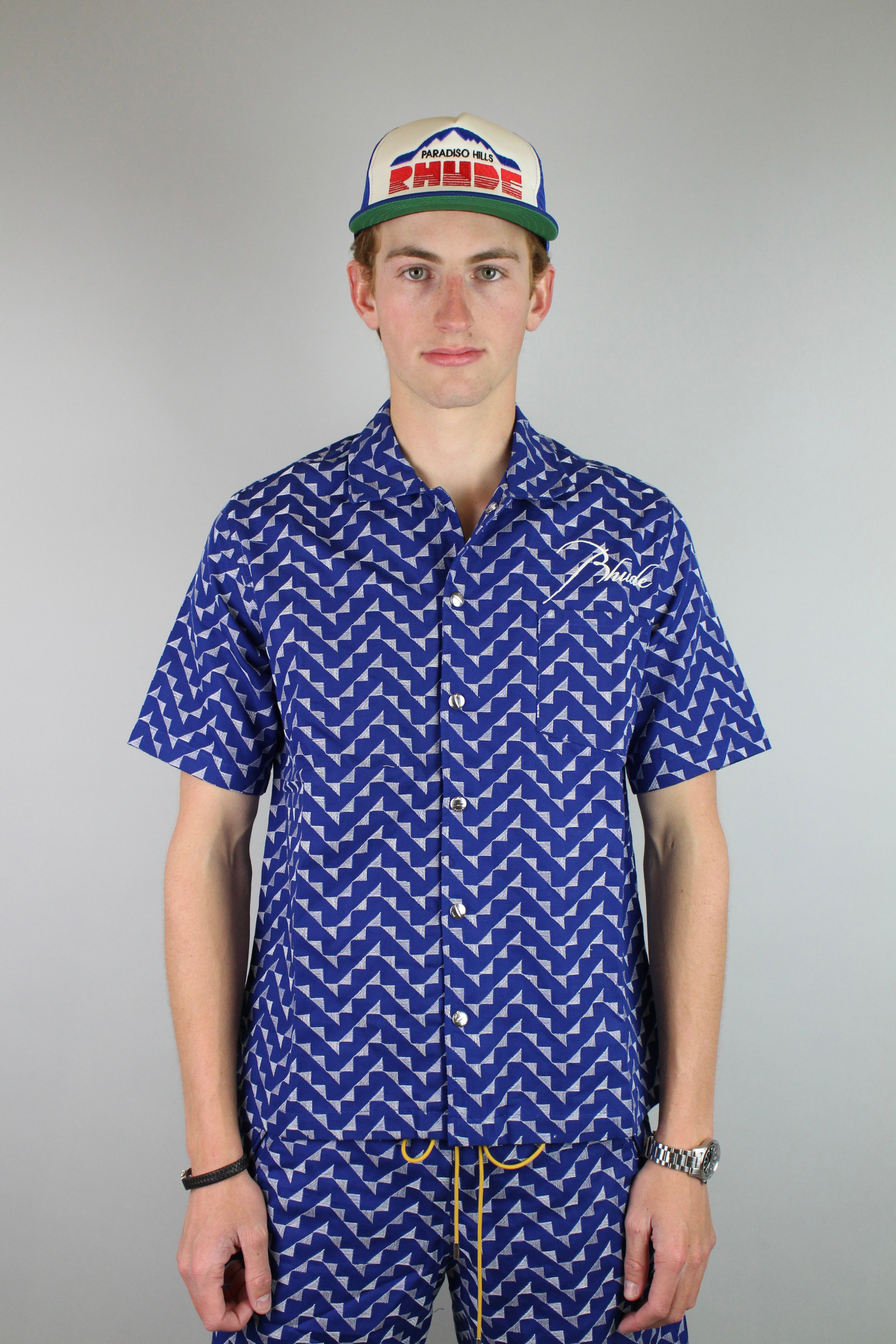 Rhude Logo Beachfront Shirt 'Navy'-9348698341706-The Attic
