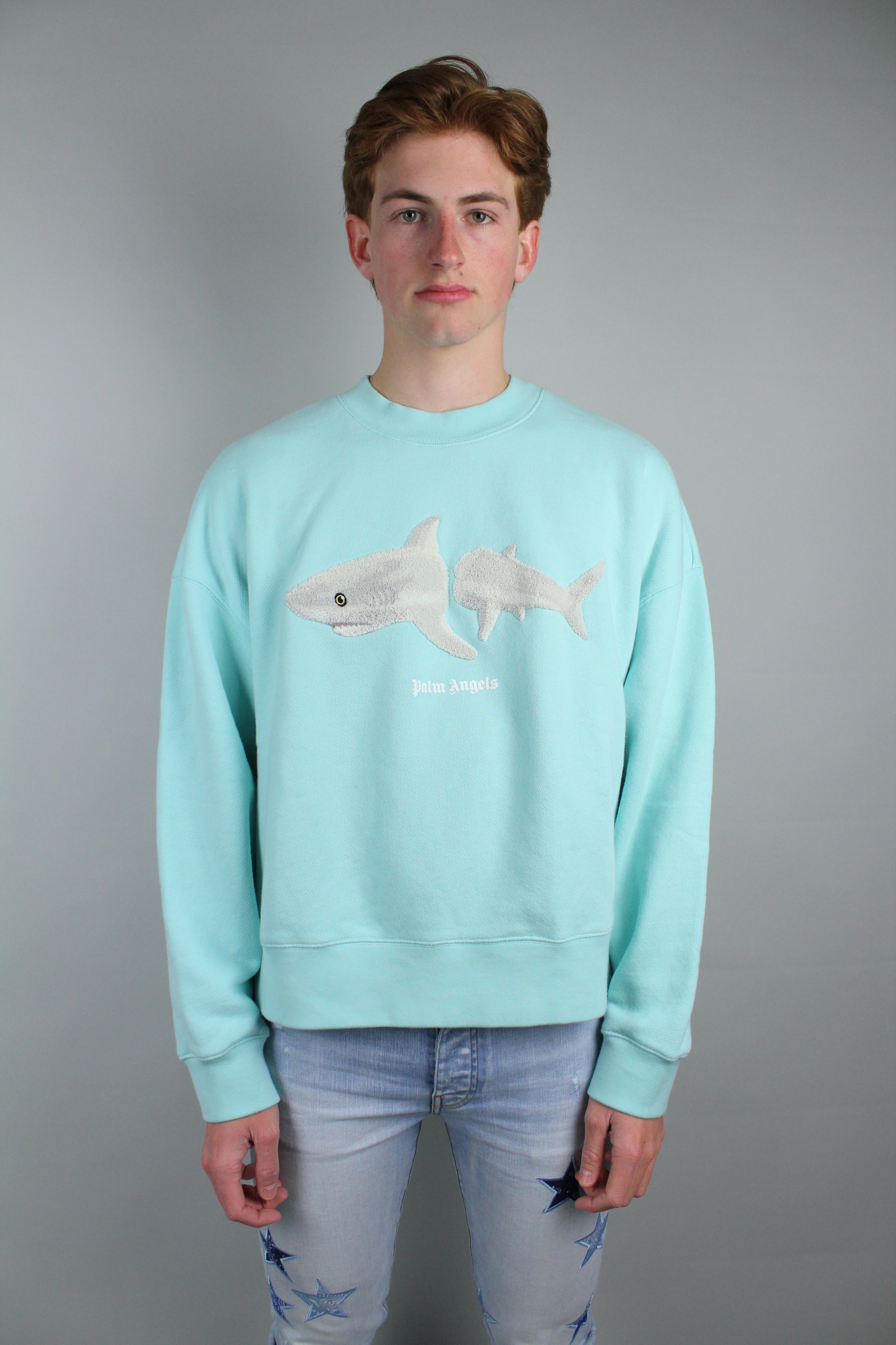 Palm Angels White Shark Sweater 'Blue'-8397282312522-The Attic