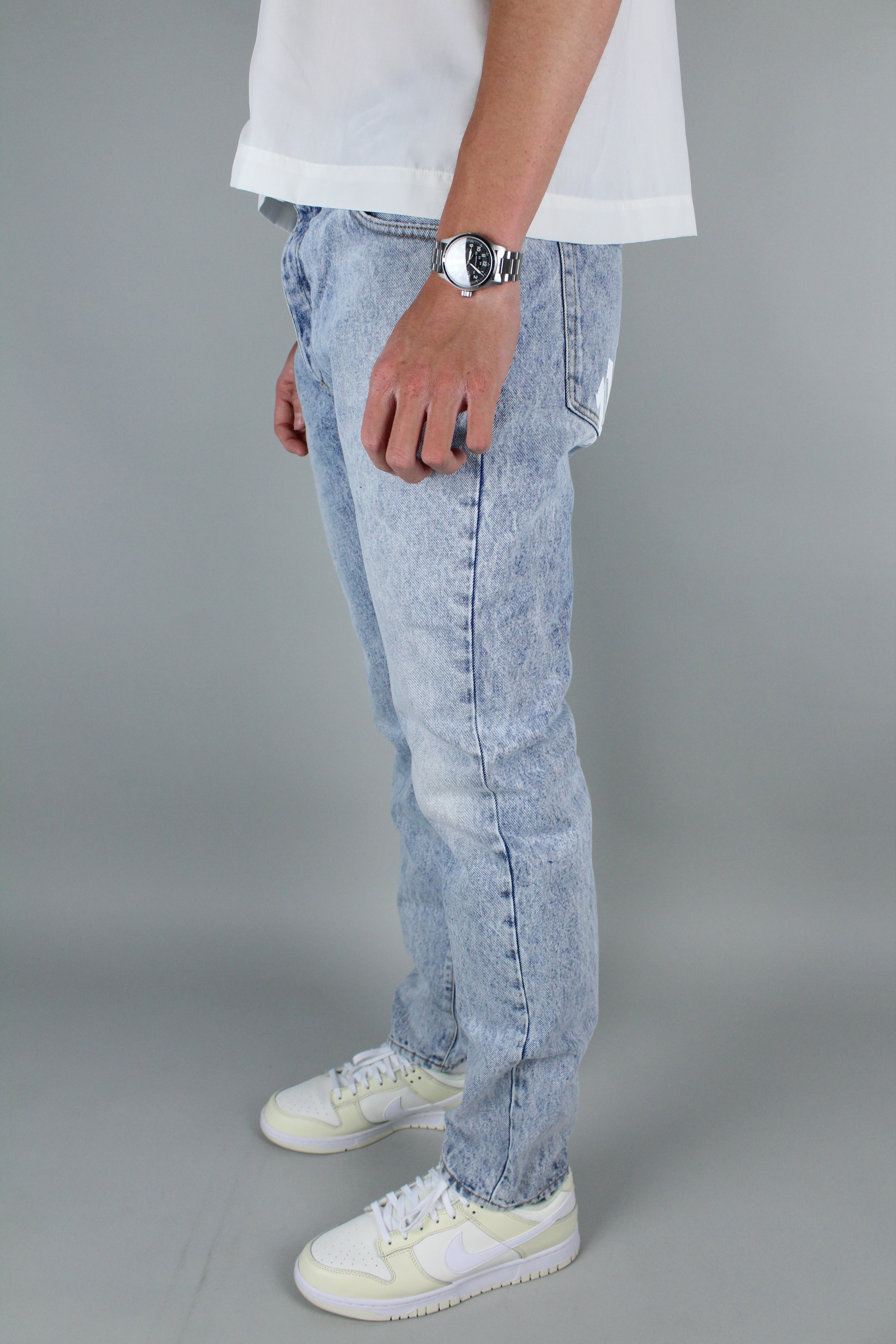 Palm Angels Curved Logo Print Straight Fit Jeans (Light Blue)-8435696730442-The Attic