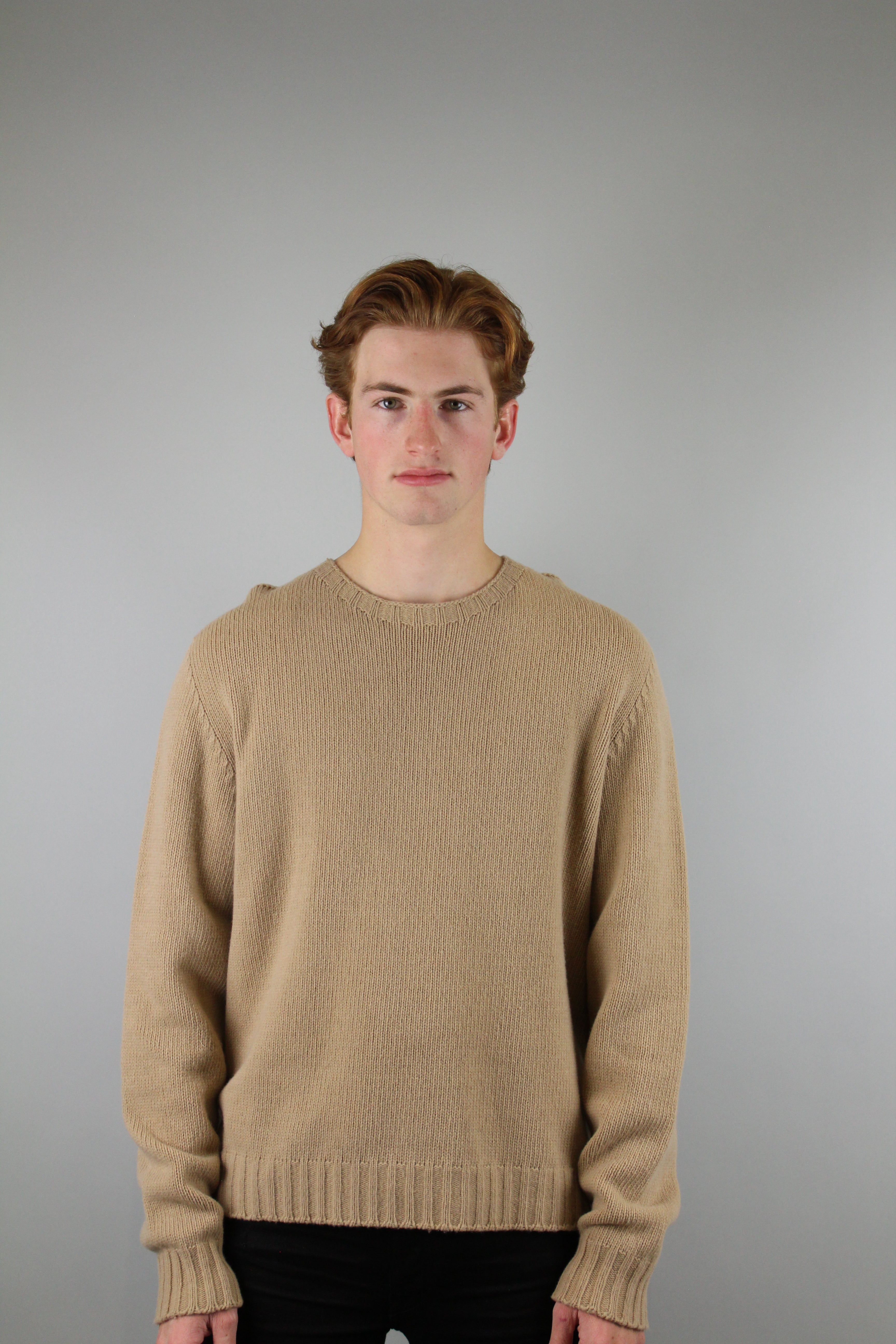 Palm Angels Curved Logo Crew Knit 'Beige/White'-8339656868170-The Attic