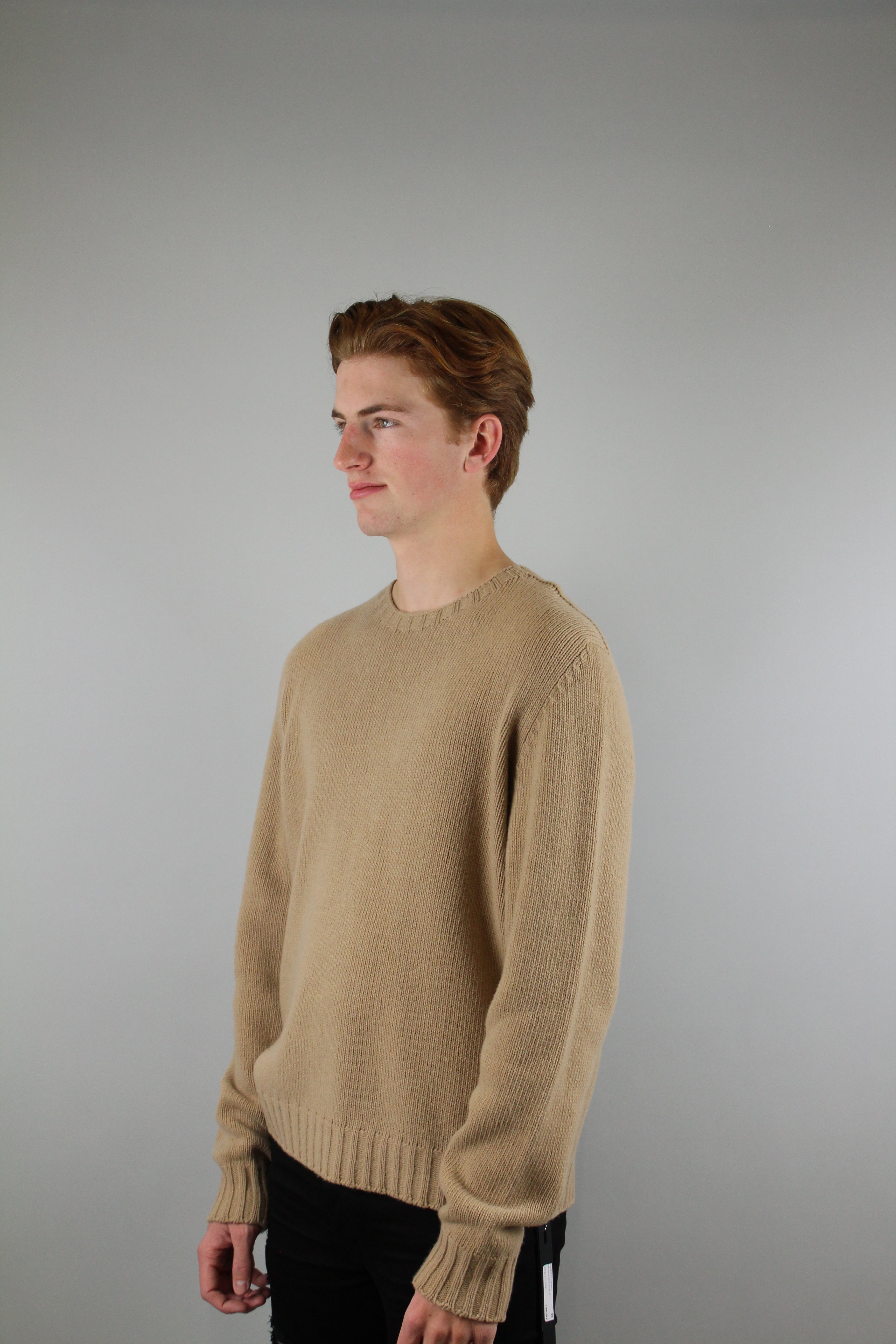 Palm Angels Curved Logo Crew Knit 'Beige/White'-8339656868170-The Attic