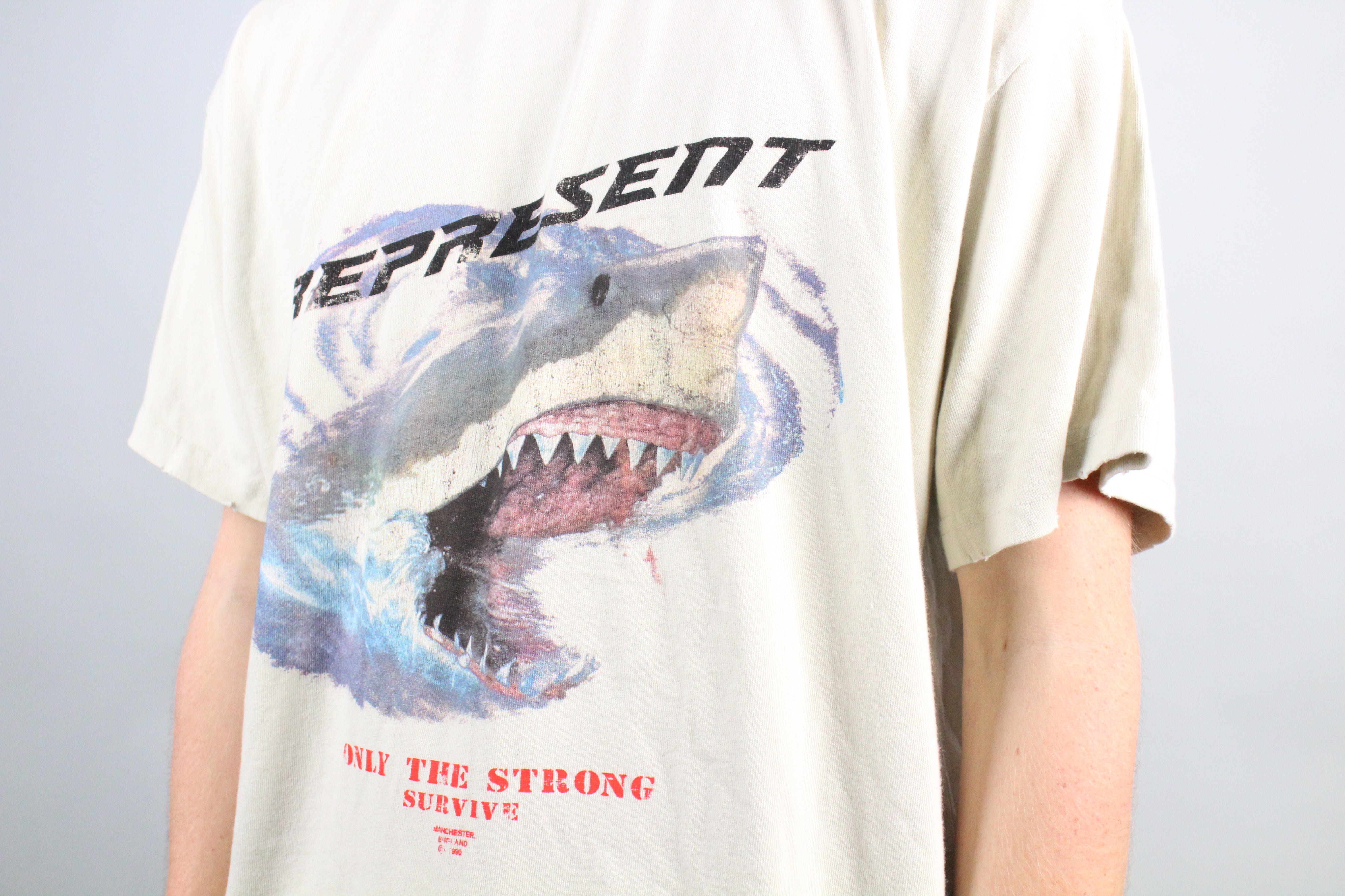 Represent Only The Strong Survive Shark T-Shirt 'Vintage White' - Large (ARCHIVE)-8614899843402-The Attic