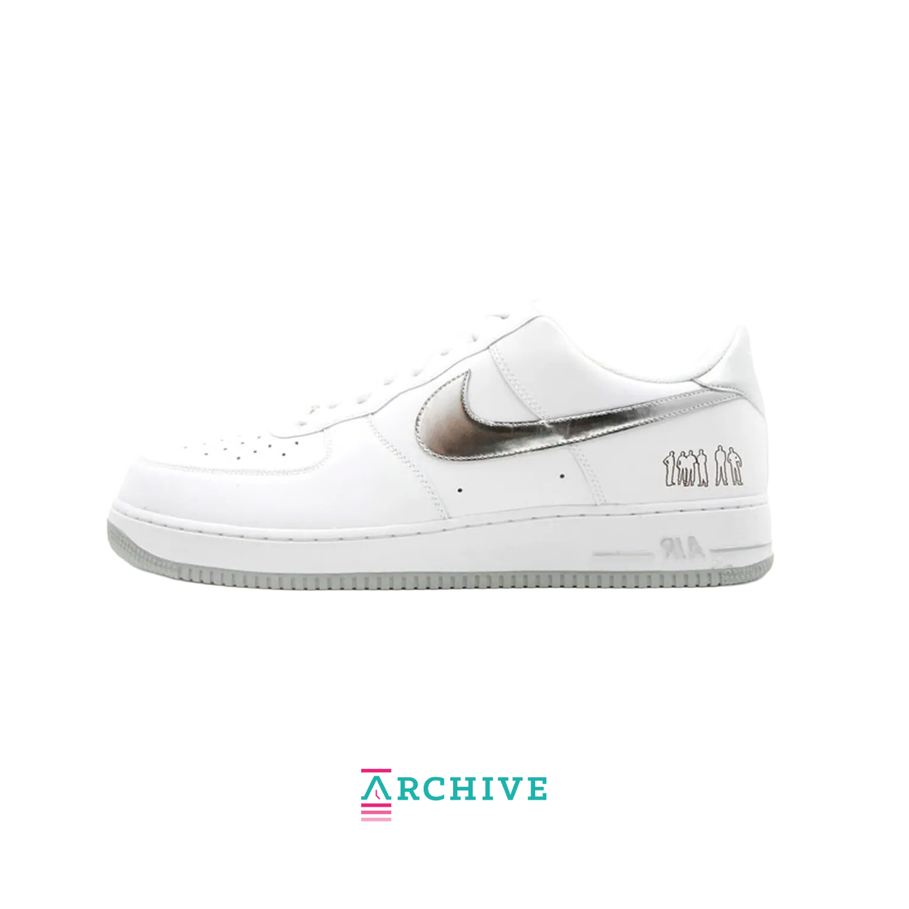 Nike Air Force 1 Low Players White Silver sneaker with white leather upper, silver detailing and classic Air sole