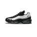 Side profile of a black and white Nike Air Max 95 with the toe pointing left, showing hand-sketched black and white stripe graphics, the 'SKETCH WITH THE PAST' text on the upper, and visible Air units in the midsole.