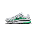 Side profile of a single white and silver Nike P-6000 sneaker with green mesh panels, a green-and-black Swoosh logo on the side, and a "P-6000" label on the heel, with the toe pointing left.