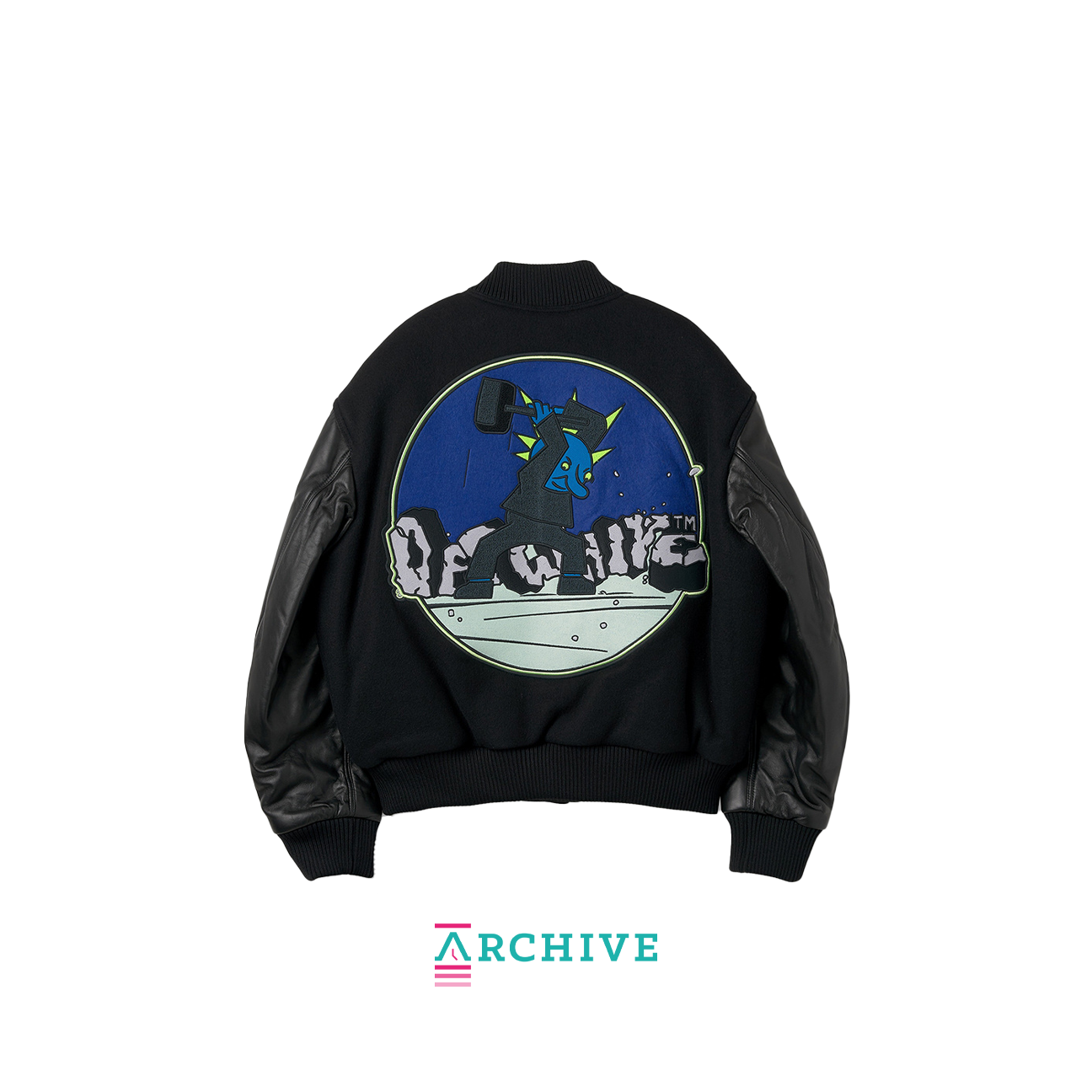 OFF-WHITE Logic Patch Varsity Jacket 'Black/Blue' - Size L (ARCHIVE)