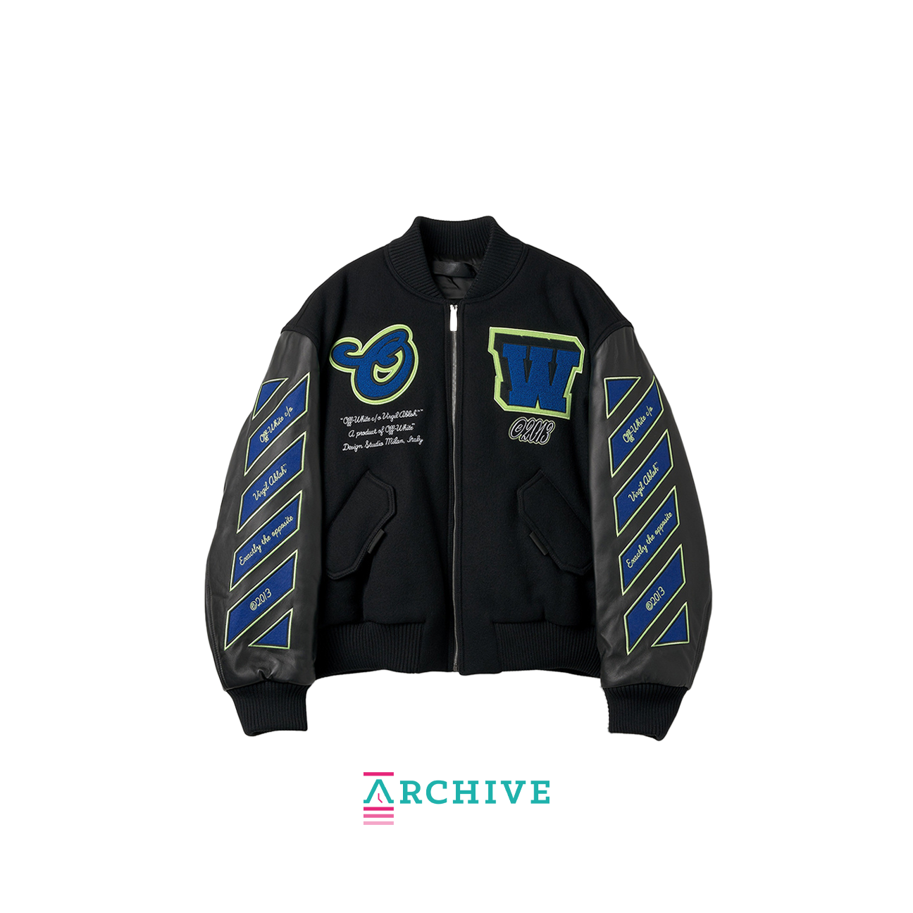 OFF-WHITE Logic Patch Varsity Jacket 'Black/Blue' - Size L (ARCHIVE)