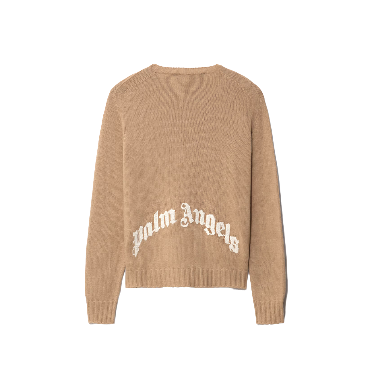 Palm Angels Curved Logo Crew Knit 'Beige/Wit'