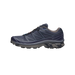 Side view of a navy blue Salomon XT-6 Gore-Tex trail shoe with grey outsole, lace cage, and quick-lace toggle system.