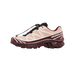 Right side view of a Salomon XT-6 Gore-Tex trail sneaker in blush pink and mahogany with a burgundy midsole and quick-lace toggle system.