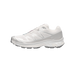 Side view of a white and grey Salomon XT-6 trail sneaker with speed-lace toggle system and chunky lugged outsole