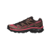 Right side view of a Salomon XT-6 trail running shoe in a brown-to-red gradient with black sole and pink laces, featuring quick-lace toggle and Salomon logo on the heel.