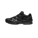 Side view of a black Salomon XT-Quest Adv trail shoe with quicklace toggle, layered synthetic overlays, and a chunky black Contagrip outsole.
