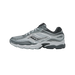 Lateral view of a gray, silver, and black Saucony ProGrid Omni 9 running shoe with mesh paneling and chunky sole.