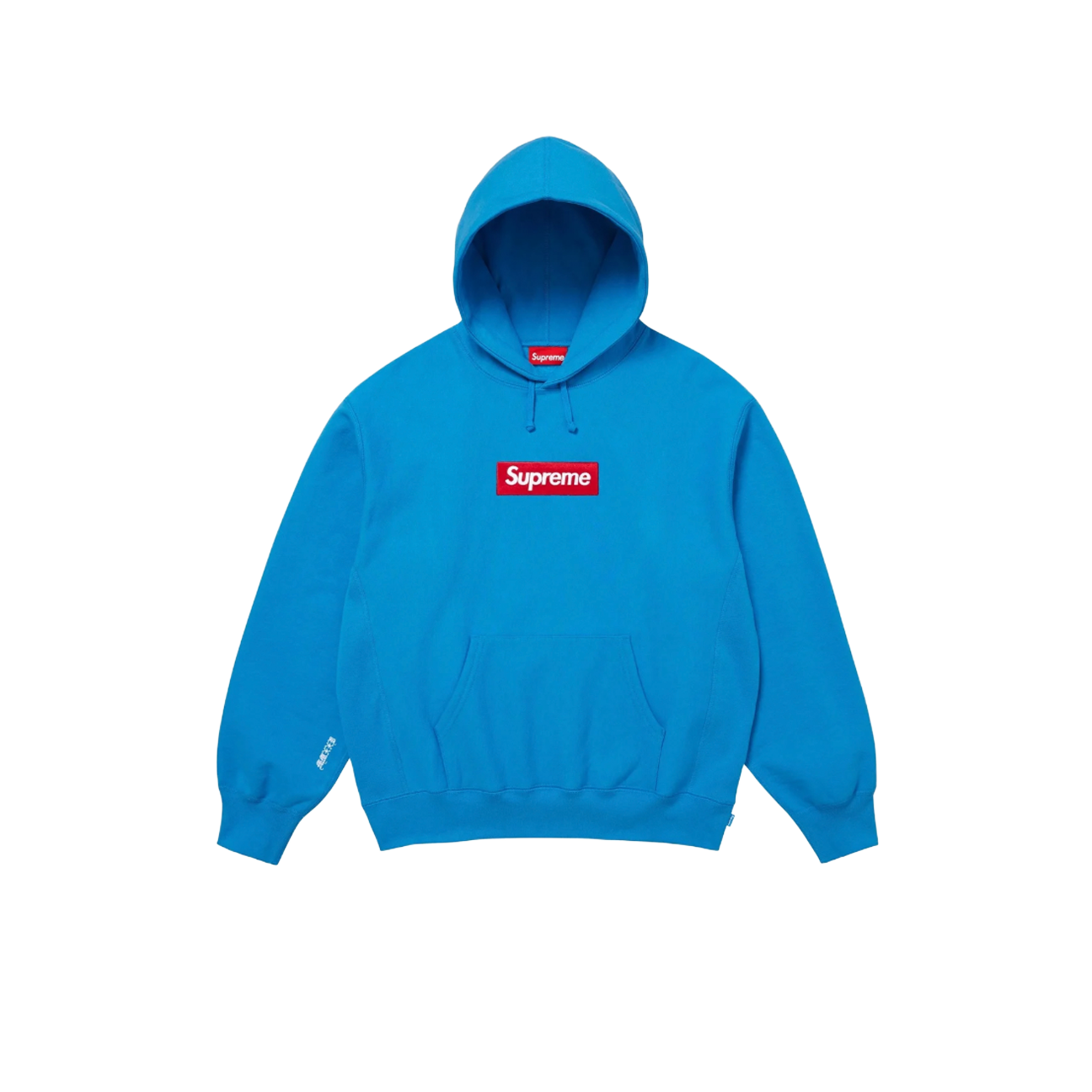supreme box logo hoodie cyan heavyweight fleece streetwear hoodie with red box logo at The Attic