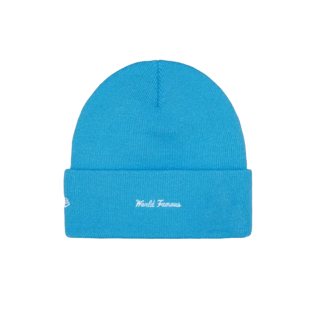 supreme new era box logo beanie cyan premium knit streetwear beanie with red box logo at The Attic