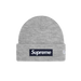 supreme new era box logo beanie heather grey premium knit streetwear beanie with red box logo at The Attic