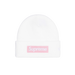 supreme new era box logo beanie white premium knit streetwear beanie with pink box logo at The Attic