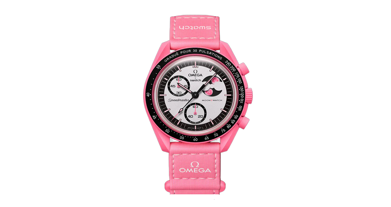 swatch omega bioceramic moonswatch mission to earthphase moonshine gold cold moon pink gold watch quartz chronograph collectible at The Attic