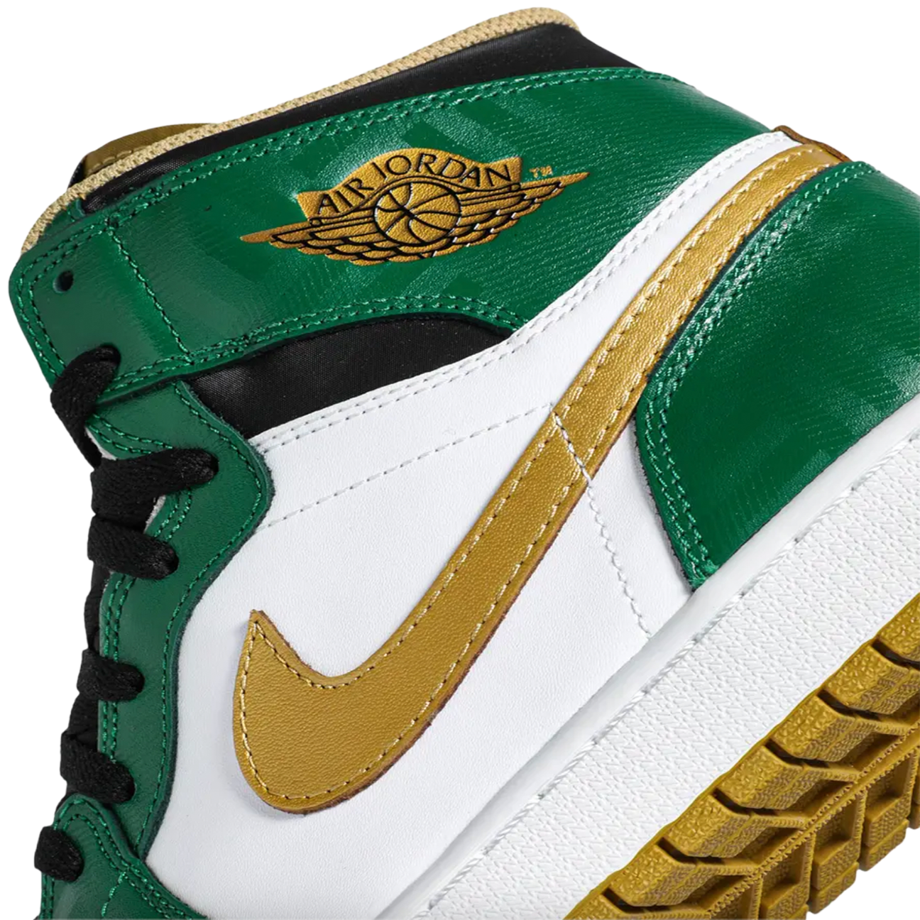 Air Jordan 1 High OG Celtics sneaker with green and black leather upper and classic Air Jordan branding