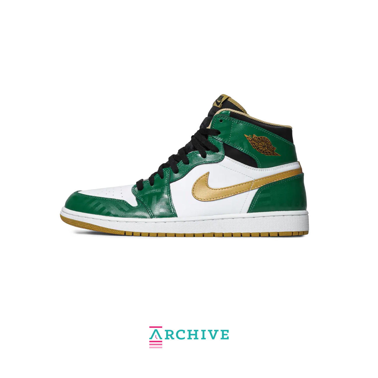 Air Jordan 1 High OG Celtics sneaker with green and black leather upper and classic Air Jordan branding