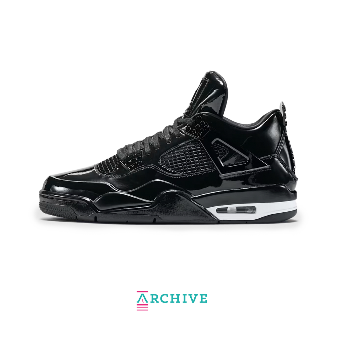 Air Jordan 4 11Lab4 sneaker with glossy patent leather upper premium construction and iconic Jordan 4 silhouette available at The Attic
