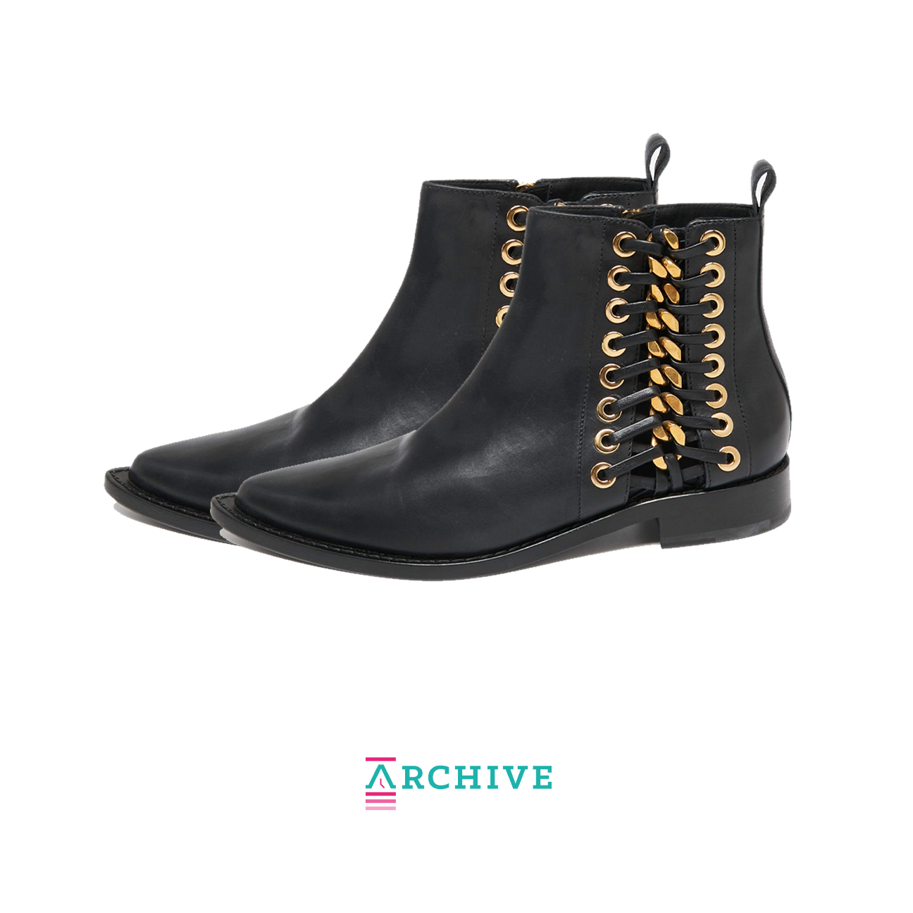 Alexander McQueen Black Leather Braided Chain Ankle Boots - Size 38 (ARCHIVE)