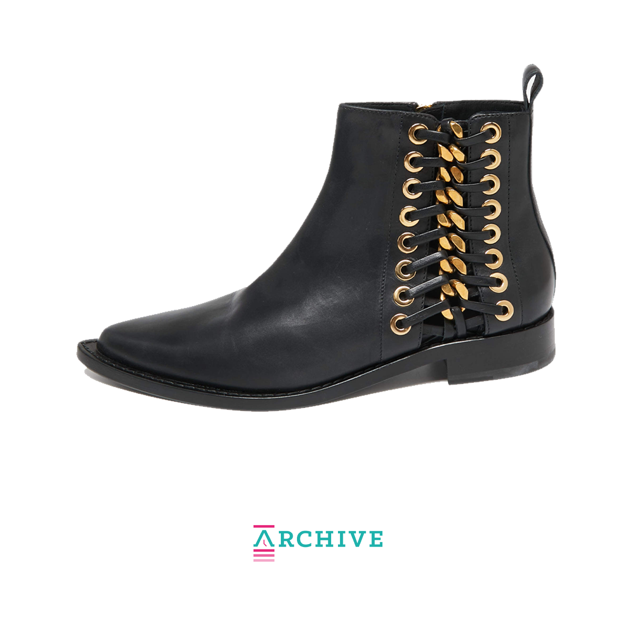 Alexander McQueen Black Leather Braided Chain Ankle Boots - Size 38 (ARCHIVE)