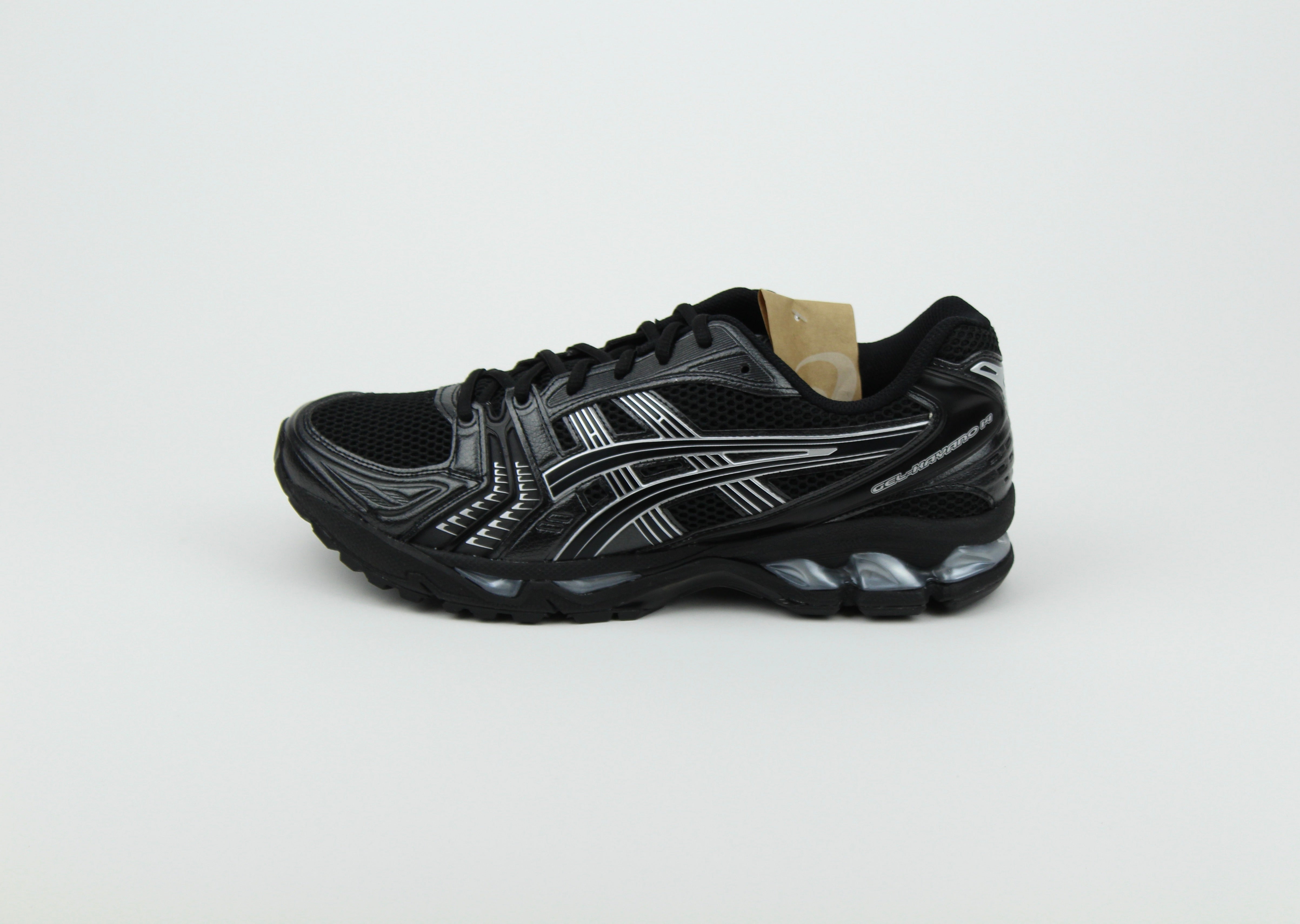 ASICS GEL-KAYANO 14 'Black Pure Silver' – high-performance running shoes with a sleek black and silver design, GEL cushioning for maximum comfort, and durable construction, ideal for athletes and casual wear.