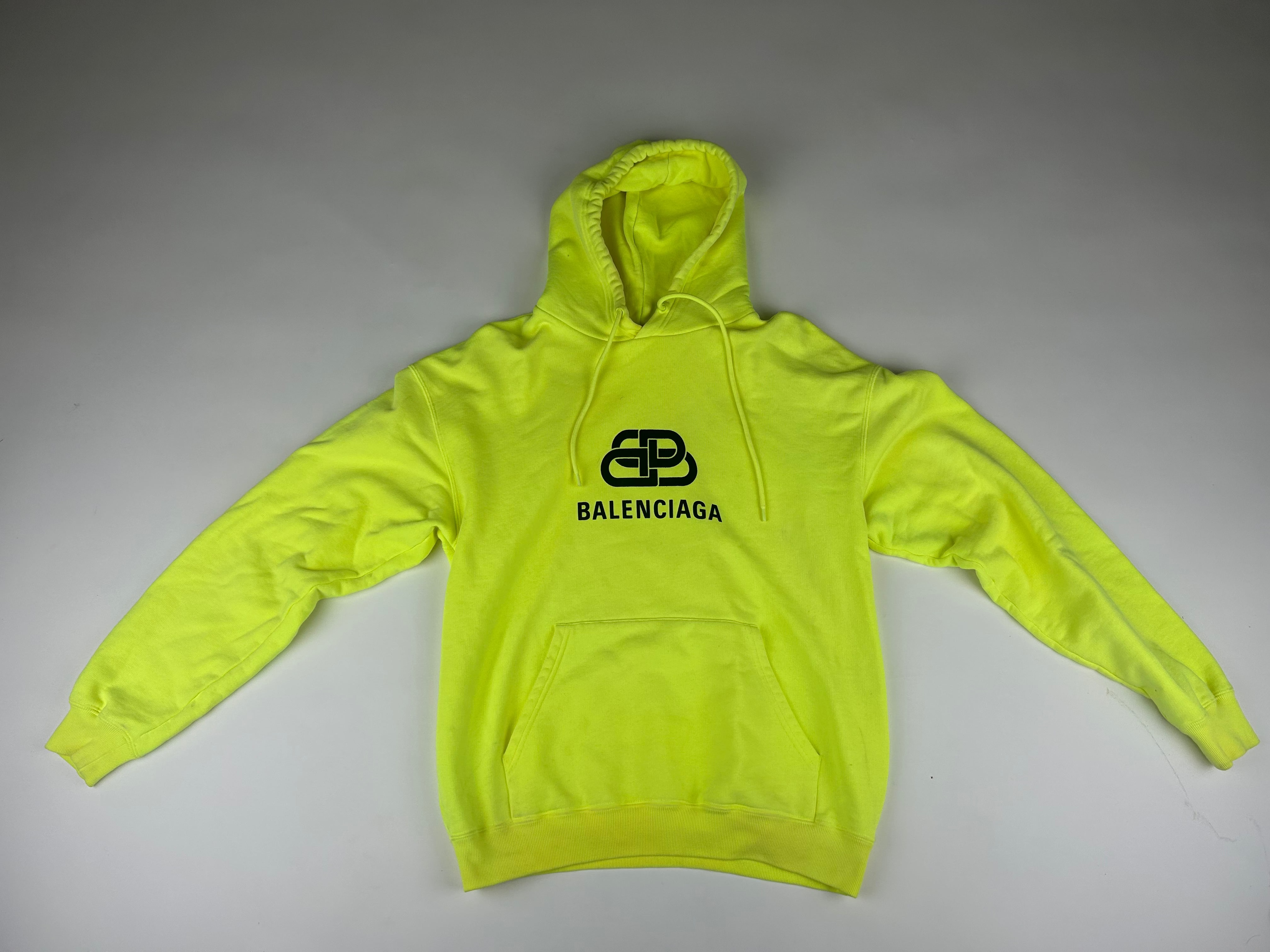 Balenciaga Neon Yellow Cotton Logo Printed Oversized Hoodie - Size XS (ARCHIVE)