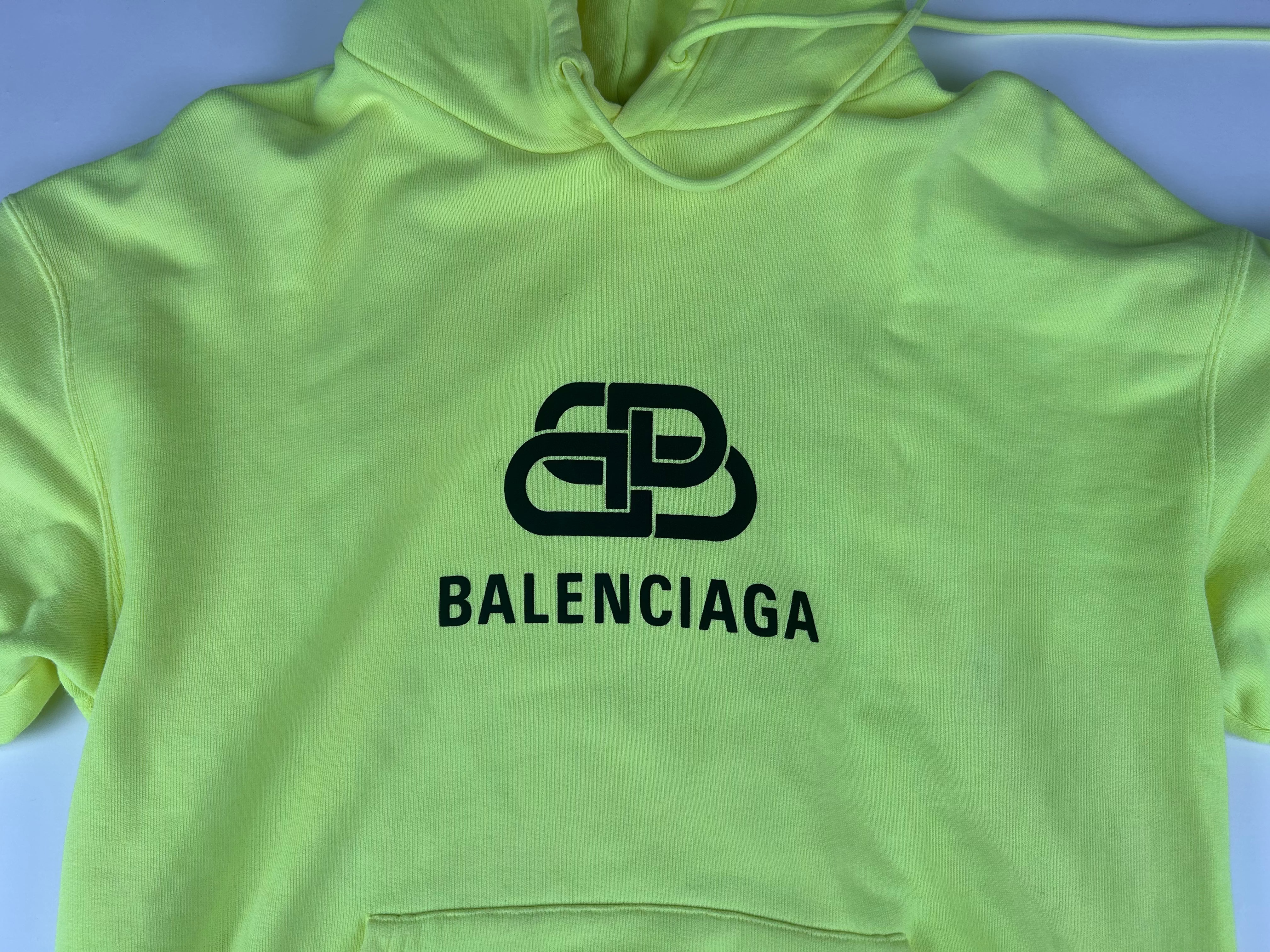 Balenciaga Neon Yellow Cotton Logo Printed Oversized Hoodie - Size XS (ARCHIVE)