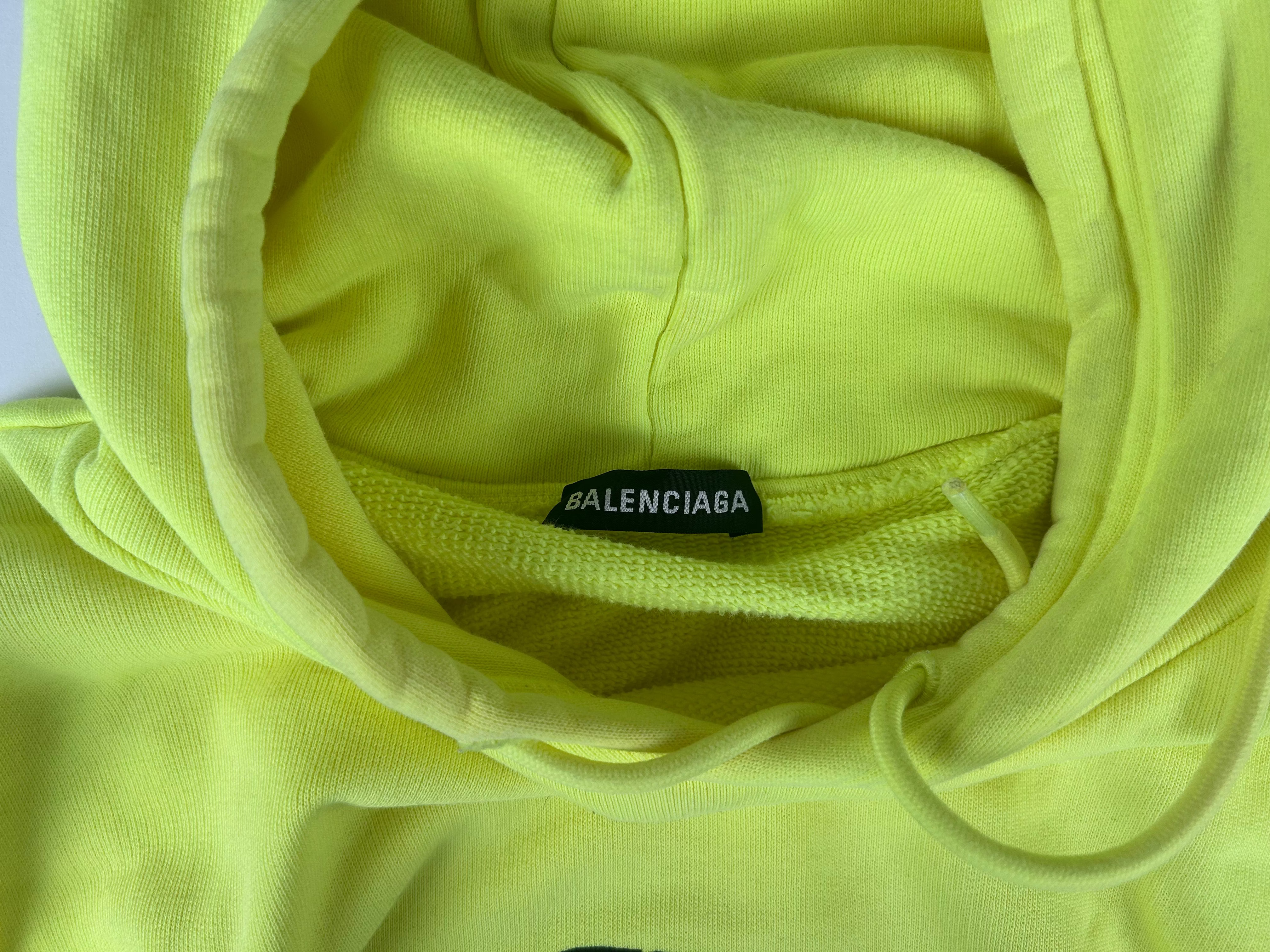 Balenciaga Neon Yellow Cotton Logo Printed Oversized Hoodie - Size XS (ARCHIVE)