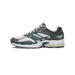 Side profile of a white, grey and dark green Saucony Omni 9 running shoe with white laces, facing left, showing the mesh upper, the Saucony logo on the midfoot and the 'Omni 9' text on the heel.