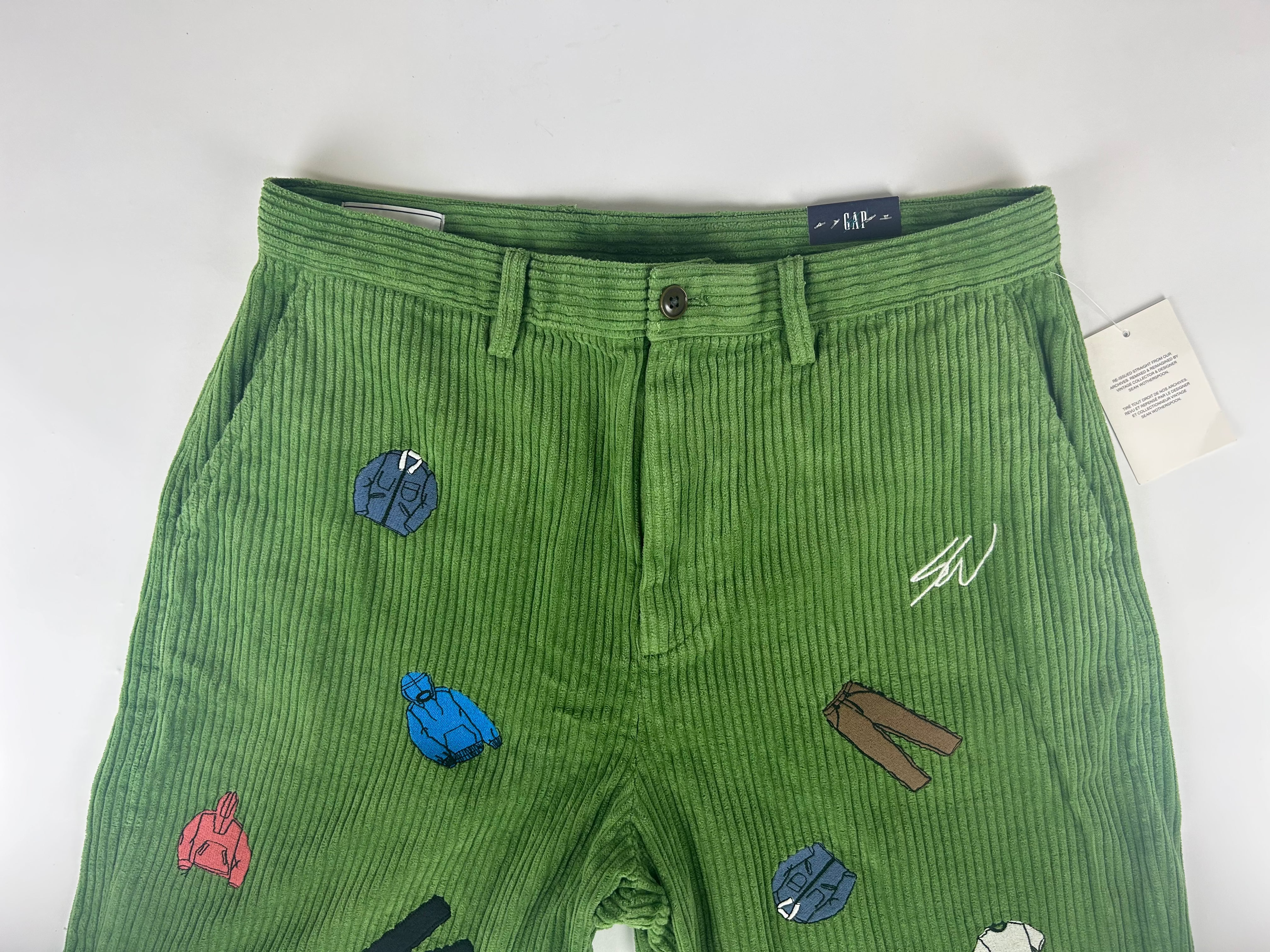 Gap Re-Issue × Sean Wotherspoon Embroidered Corduroy Relaxed 'Green' - Size 34W/32L (ARCHIVE)