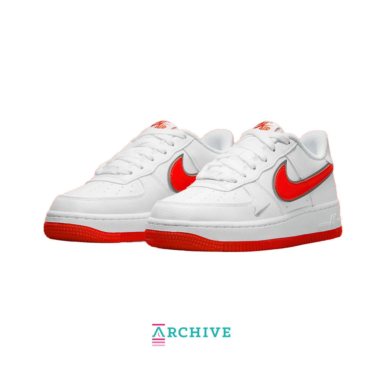 Nike Air Force 1 SE GS 'Mini Swoosh White Habanero Red'- Size 38 (ARCHIVE)