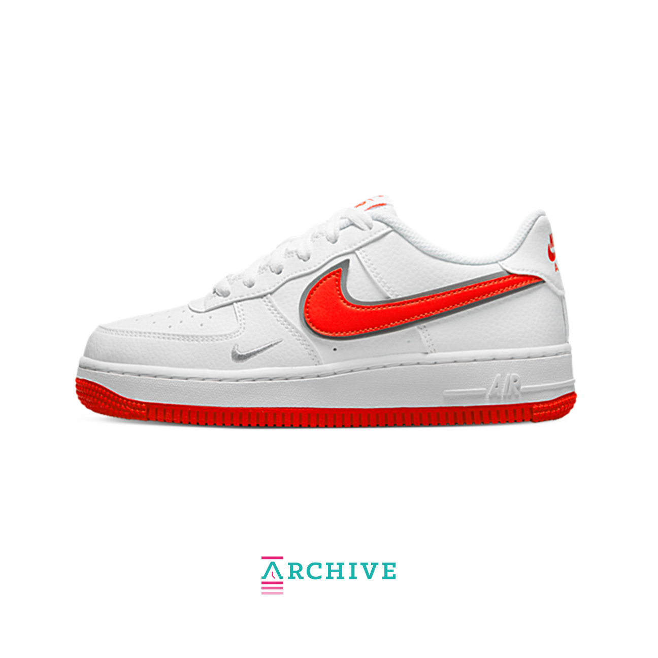 Nike Air Force 1 SE GS 'Mini Swoosh White Habanero Red'- Size 38 (ARCHIVE)